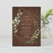 Invitation Mariage géométrique en bois de cuivre rustique Euc (Debout devant)