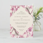Invitation Mariage géométrique en fleurs de cerisier rose mod (Debout devant)