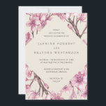 Invitation Mariage géométrique en fleurs de cerisier rose mod<br><div class="desc">Faire-part de mariage fleurie moderne avec une forme diamant géométrique entourée de fleurs de cerisier rose aquarelle,  sur un arrière - plan ivoire.   Vos détails sont dans une couleur marron foncé.  Ce design chic est parfait pour une fête de printemps.</div>