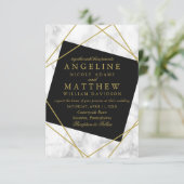 Invitation Mariage géométrique en marbre noir et or Faux (Debout devant)
