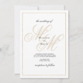 Invitation Mariage géométrique en or blanc monogramme (Devant)