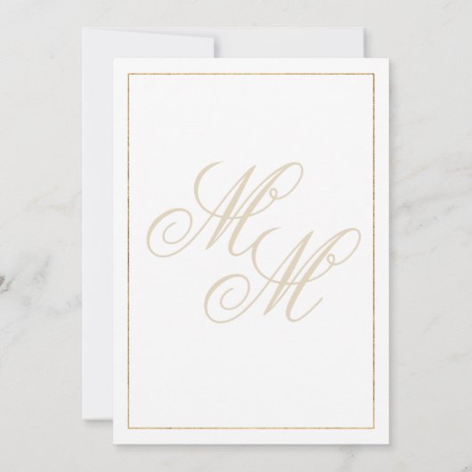 Invitation Mariage géométrique en or blanc monogramme (Dos)