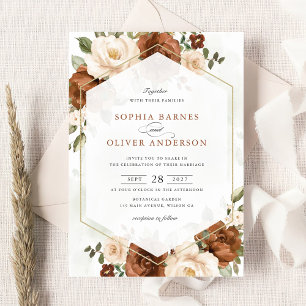 Invitation Mariage géométrique en or de la laiterie fleurie