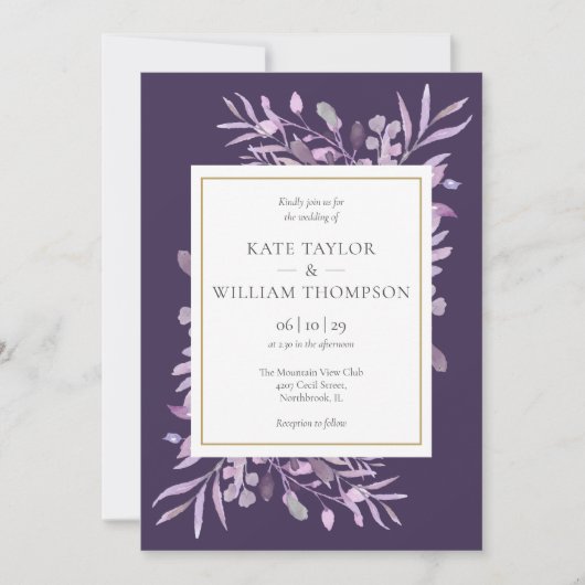 Invitation Mariage géométrique en or de lime violet (Devant)