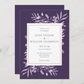 Invitation Mariage géométrique en or de lime violet (Devant / Derrière)