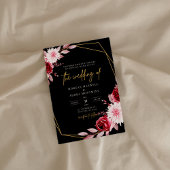 Invitation Mariage géométrique en or noir et bordeaux