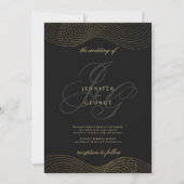 Invitation Mariage géométrique en or noir monogramme initiale (Devant)