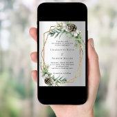 Invitation Mariage géométrique en pin cône argenté verdure or