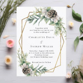 Invitation Mariage géométrique en pin cône vert or