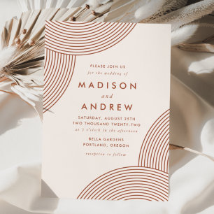 Invitation Mariage géométrique en spirale crème et terracotta