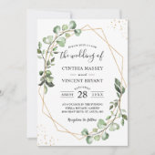 Invitation Mariage géométrique Eucalyptus Foliage Or dans (Devant)