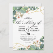 Invitation Mariage géométrique Eucalyptus Gold (Devant)