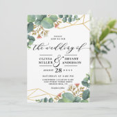 Invitation Mariage géométrique Eucalyptus Gold (Debout devant)