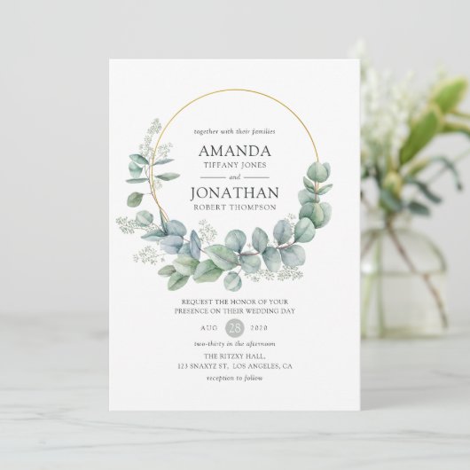 Invitation Mariage géométrique Eucalyptus Silver Sage (Debout devant)