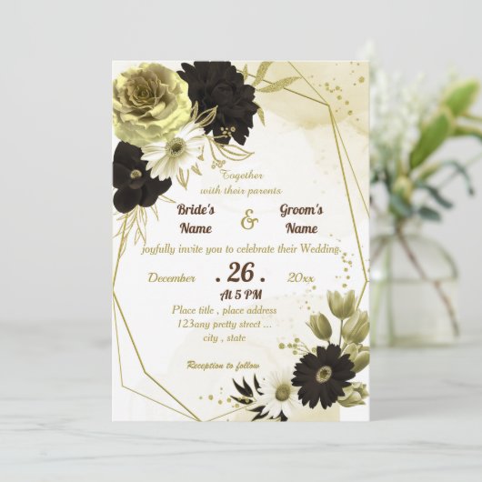 Invitation mariage géométrique Extraordinaire en ivoire brun (Debout devant)