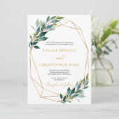 Invitation Mariage géométrique feuille d'eucalyptus vert (Debout devant)