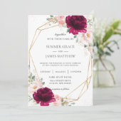 Invitation Mariage géométrique Fleur rose rose pâle framboise (Debout devant)