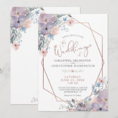 Invitation Mariage géométrique Fleur sauvage aquarelle (Devant / Derrière)