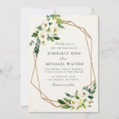 Invitation Mariage géométrique fleuri blanc ivoire (Devant)
