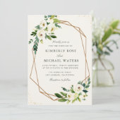 Invitation Mariage géométrique fleuri blanc ivoire (Debout devant)