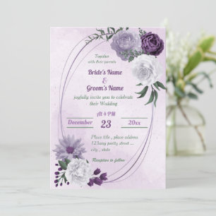 Invitation mariage géométrique fleurie violette et blanche