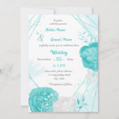 Invitation mariage géométrique floral blanc turquoise (Devant)