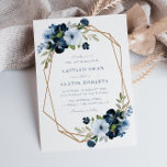 Invitation Mariage géométrique floral bleu clair et marine<br><div class="desc">Un design floral moderne avec un cadre géométrique avec du texte au milieu. Vous pouvez modifier le libellé,  la taille du texte,  la couleur et la police de ce modèle.</div>