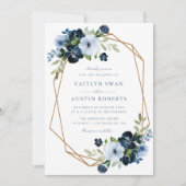 Invitation Mariage géométrique floral bleu clair et marine (Devant)