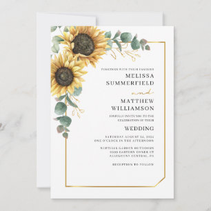 Invitation Mariage géométrique floral de tournesol Eucalyptus