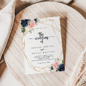 Invitation Mariage géométrique floral flush Navy