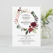 Invitation Mariage géométrique floral romantique Burgundy I (Debout devant)
