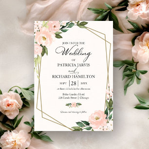 Invitation Mariage Géométrique Floral Rose Blush