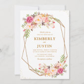 Invitation mariage géométrique floral rose roux romantique (Devant)