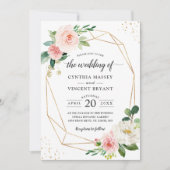 Invitation Mariage Géométrique Floral Rose Simplement Élégant (Devant)