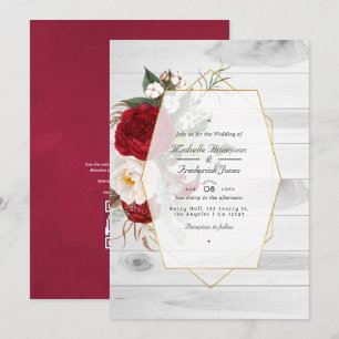 Invitation Mariage géométrique floral rustique en Bourgogne e