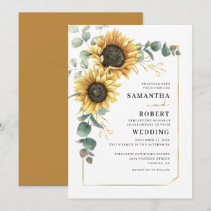 Invitation Mariage Géométrique Floral Tournesol Eucalyptus