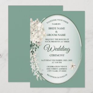 Invitation Mariage Géométrique Floral Vert Jasmin Blanc