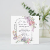 Invitation Mariage géométrique floral violet rose pâle (Debout devant)