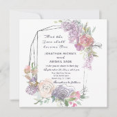 Invitation Mariage géométrique floral violet rose pâle (Devant)