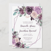 Invitation Mariage Géométrique Floral Violet Sangria | (Devant)