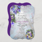 Invitation Mariage géométrique Gold & Jacaranda Fleurs (Devant / Derrière)