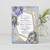 Invitation Mariage géométrique Gold & Jacaranda Fleurs (Debout devant)