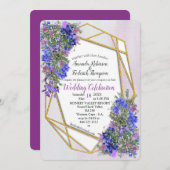 Invitation Mariage géométrique Gold & Lavender Flowers (Devant / Derrière)