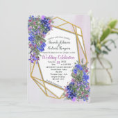 Invitation Mariage géométrique Gold & Lavender Flowers (Debout devant)