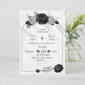 Invitation mariage géométrique gris argenté et noir (Debout devant)