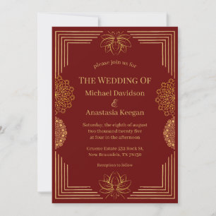 Invitation mariage géométrique indien rouge moderne