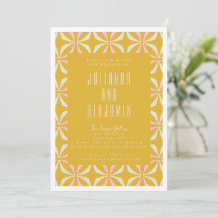 Invitation Mariage géométrique jaune et rose de milieu de siè
