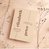 Invitation Mariage géométrique les années 70 rétro Brown supe