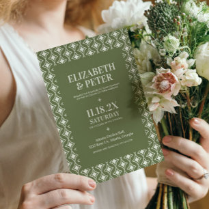 Invitation Mariage géométrique les années 70 rétros vert