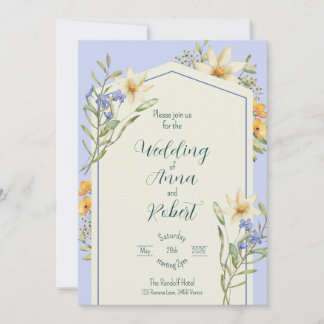 Invitation Mariage Géométrique Lilac et Fleur sauvage Blanc